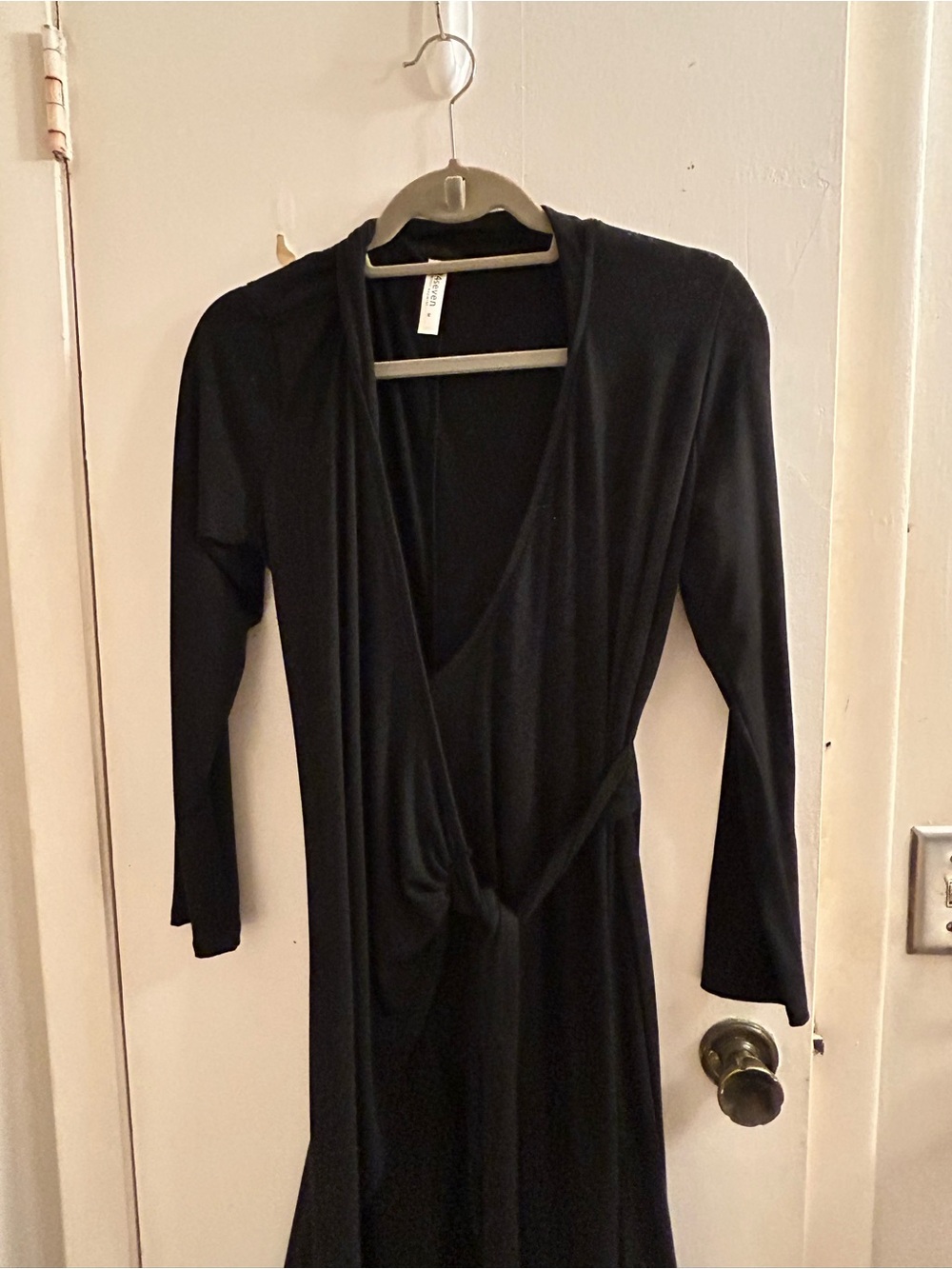24 Seven Black Wrap-Front Long Sleeve Dress - , Women